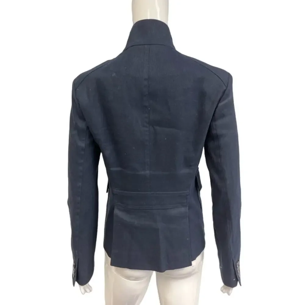 BURBERRY LONDON Blue Navy Wool Mock Neck Slim Fit Blazer Jacket US 8 - Picture 3 of 5